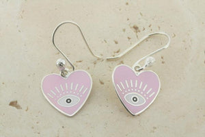 Protective eye in heart drop earring - pink - Makers & Providers