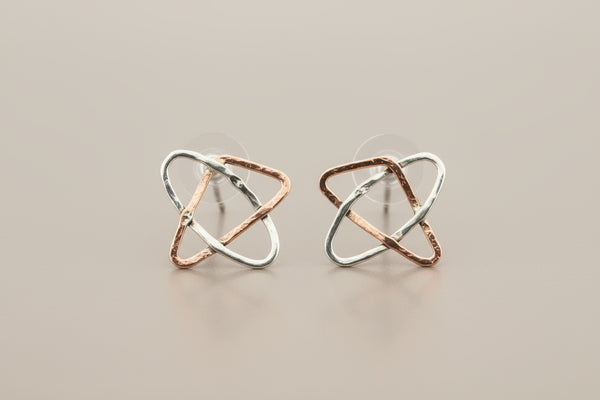 Copper & silver geometric stud