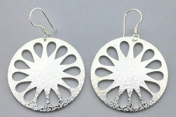 Large textured circle earrings - sterling silver