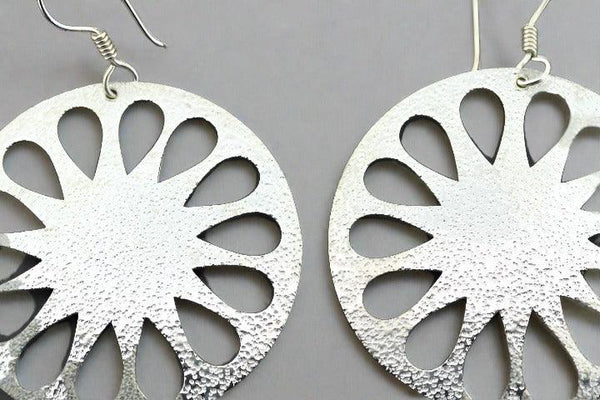 Large textured circle earrings - sterling silver