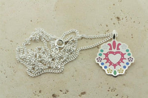 multi colour enamel heart in shield pendant on 55cm link chain - Makers & Providers