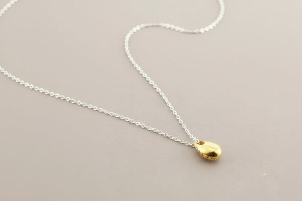 Necklace with a gold pendant on a gray background