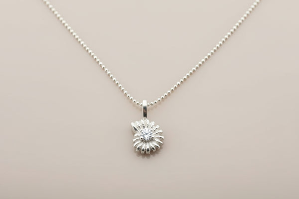 Silver spiral fossil pendant on 45cm ball chain - sterling silver