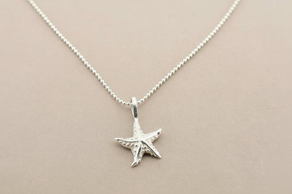 Silver starfish pendant on 45cm ball chain
