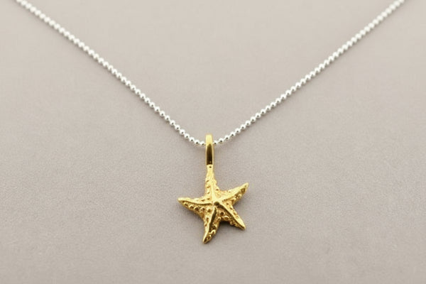 Golden starfish pendant on 45cm ball chain