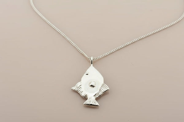 Silver sole fish pendant on 60cm link chain - sterling silver