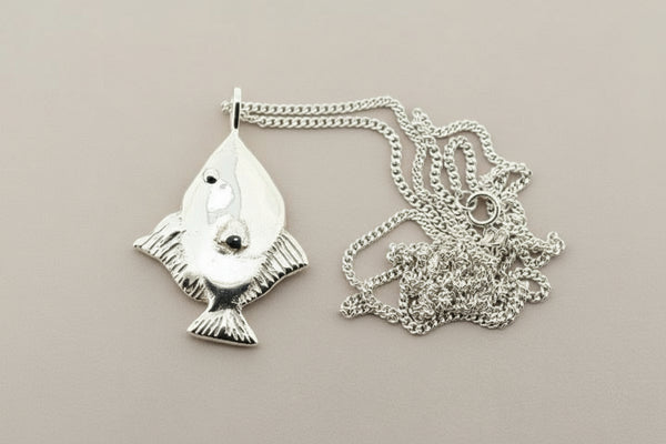Silver sole fish pendant on 60cm link chain - sterling silver