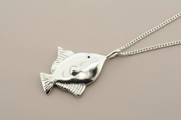 Silver sole fish pendant on 60cm link chain - sterling silver