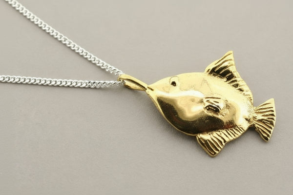 Golden sole fish pendant on 60cm link chain