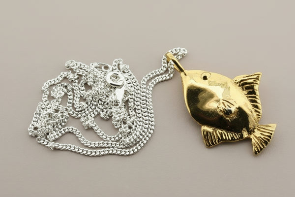Golden sole fish pendant on 60cm link chain