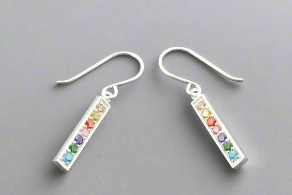Cubic zirconia rainbow drop earrings - sterling silver - Makers & Providers