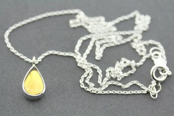 Amber teardrop silver pendant necklace - Makers & Providers