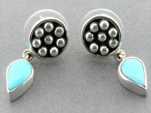 Beaded disc with teardrop earrings - turquoise & sterling silver - Makers & Providers
