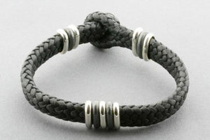 black leather & silver discs bracelet - Makers & Providers