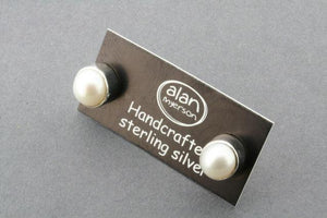 bezel pearl stud - sterling silver - Makers & Providers