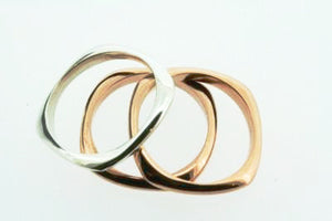 Thin Polished Copper & Sterling Silver Squared Stackable Ring Set - Makers & Providers