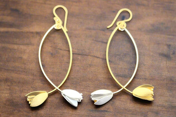 Double blossom drop earring - silver & gold - Makers & Providers