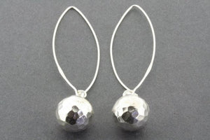 Hammered ball long drop earring - pure silver - Makers & Providers