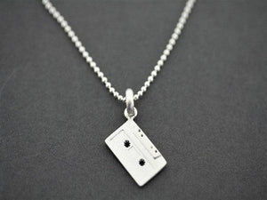 Tape cassette pendant on 45 cm ball chain - sterling silver - Makers & Providers