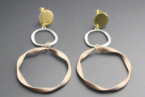 2 folded circle drop earring - rose gold & gold plated