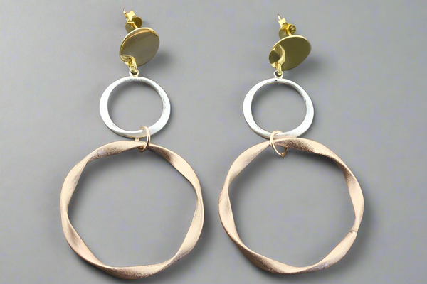 2 folded circle drop earring - rose gold & gold plated
