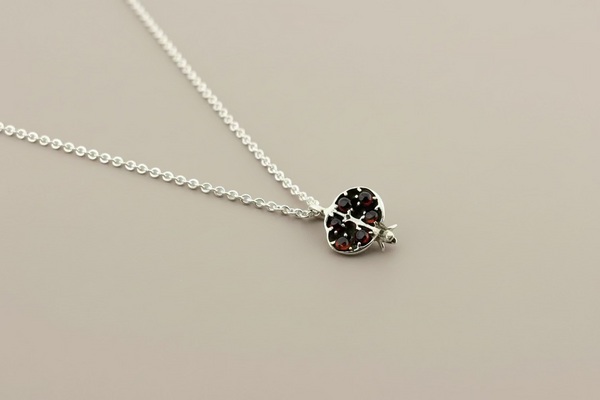 Garnet pomegranate pendant necklace - sterling silver