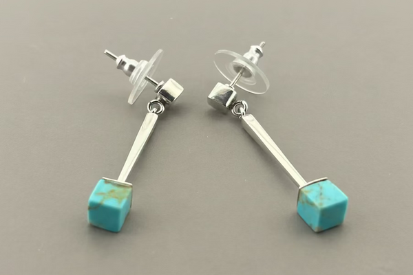 Cubed turquoise drop earrings - sterling silver