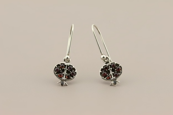 Pomegranate drop earrings with 6 garnets - sterling silver