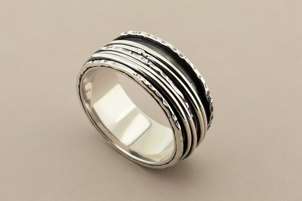 5 stacker rustic spinner ring - sterling silver