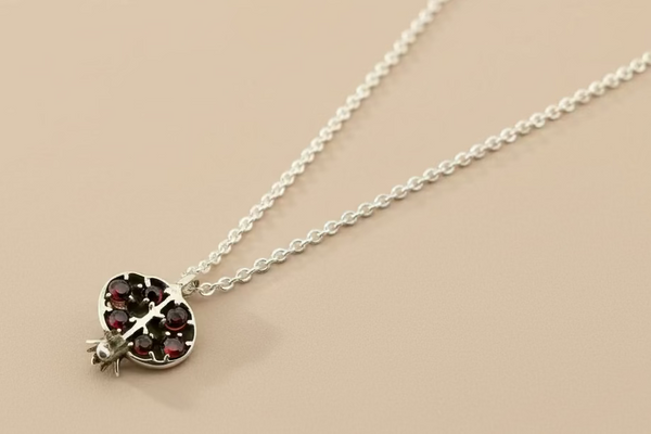 Garnet pomegranate pendant necklace - sterling silver