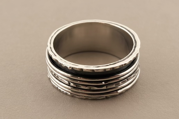5 Ringed Spinner Sterling Silver Spinner Ring – 5 Band Rustic Stacker | Makers & Providers