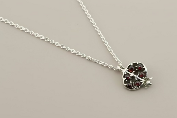 Garnet pomegranate pendant necklace - sterling silver
