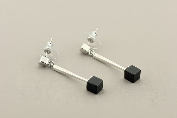 Cubed onyx drop earrings - sterling silver