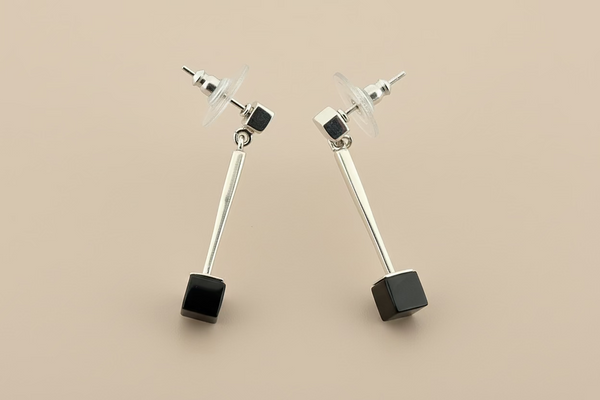 Cubed onyx drop earrings - sterling silver