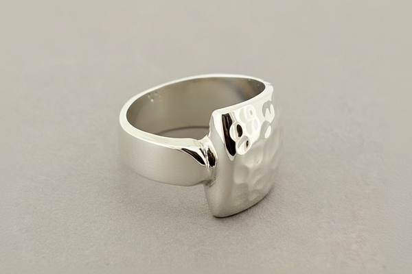 Wedge ring with a hammered treatment - sterling silver