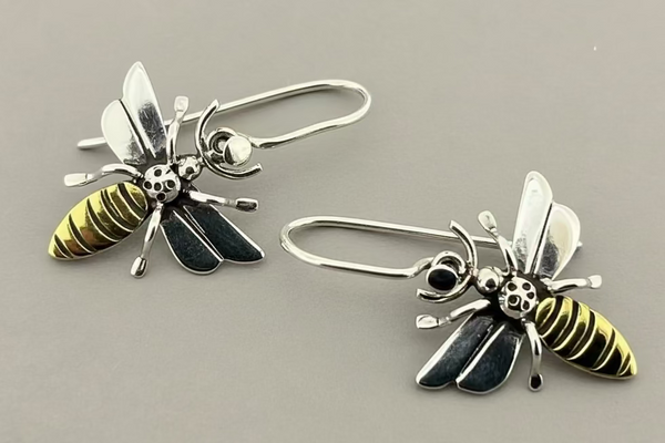 Honey Bee Earrings — Sterling Silver & Brass with Oxidised Detail