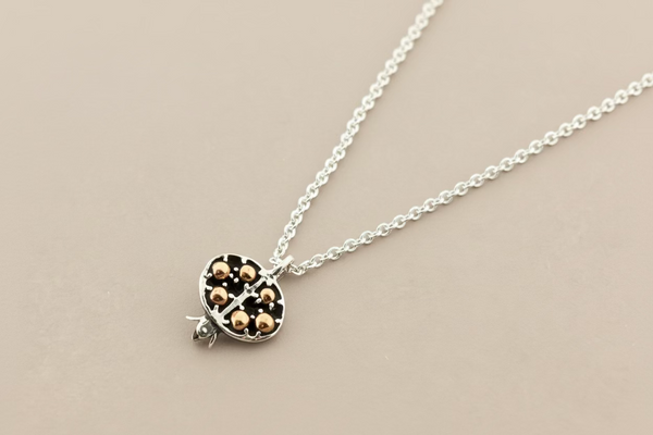 Copper Pomegranate Pendant Necklace — Sterling Silver Chain