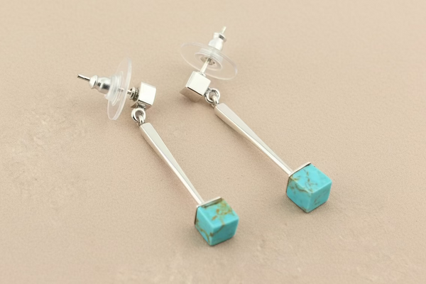 Cubed turquoise drop earrings - sterling silver
