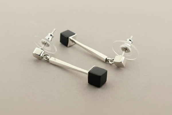 Cubed onyx drop earrings - sterling silver