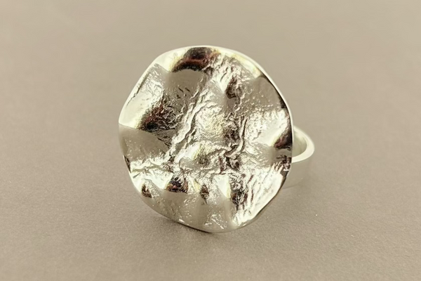 Textured circle disc ring - sterling silver