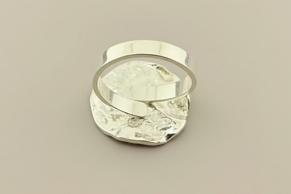 Textured circle disc ring - sterling silver