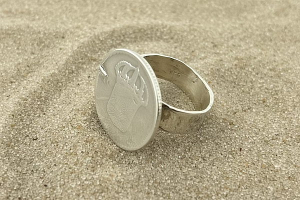 Crown coin ring - sterling silver