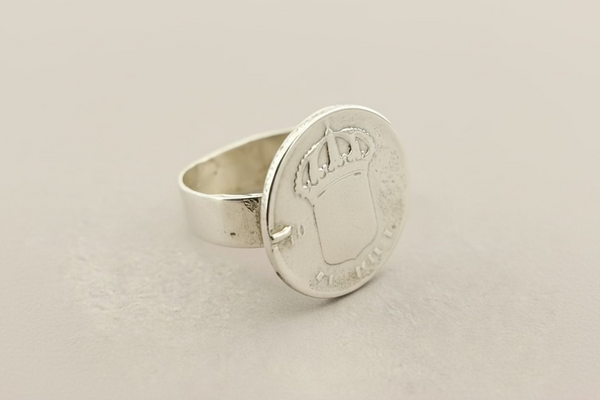 Crown coin ring - sterling silver
