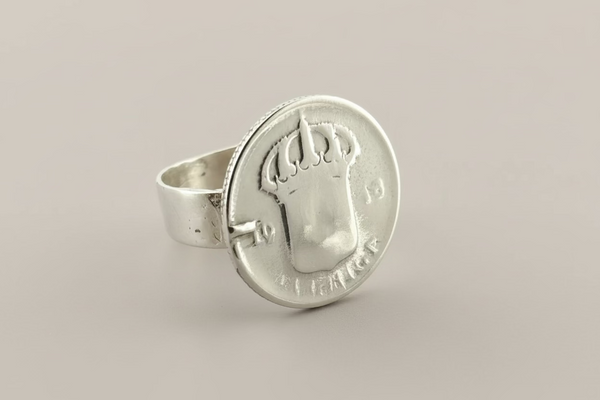 Crown coin ring - sterling silver