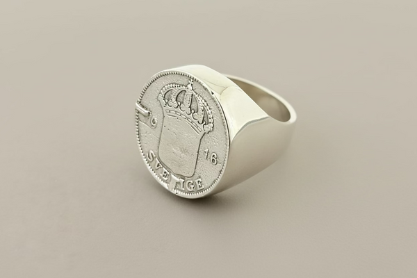 Crown coin signet ring - sterling silver