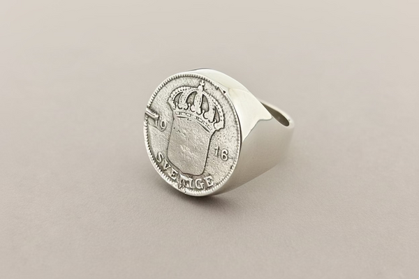 Crown coin signet ring - sterling silver