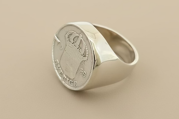 Crown coin signet ring - sterling silver