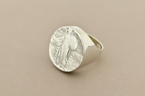 Liberty coin signet ring - sterling silver