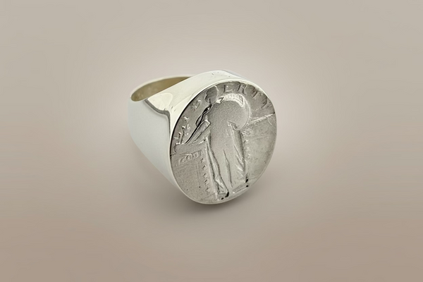 Liberty coin signet ring - sterling silver