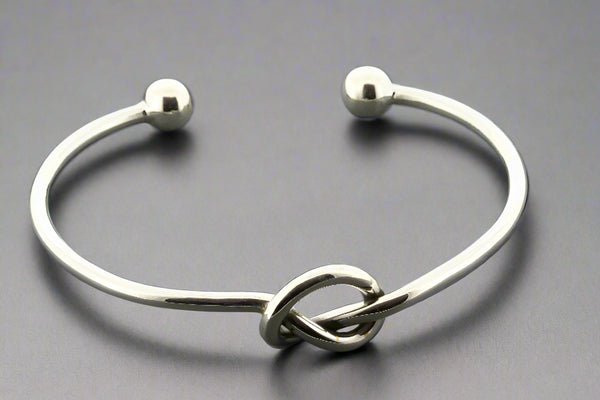 Eternity heart knot cuff - ball bead ends - sterling silver